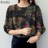 ZANZEA Women Casual Round Neck 3/4 Sleeve Loose Floral Cotton Blouse