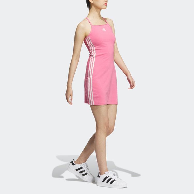 Adidas Originals Logo Colorblock Three-Stripe Comfort Knit Sport Dress Women Dress Ballet-Pink JE6044