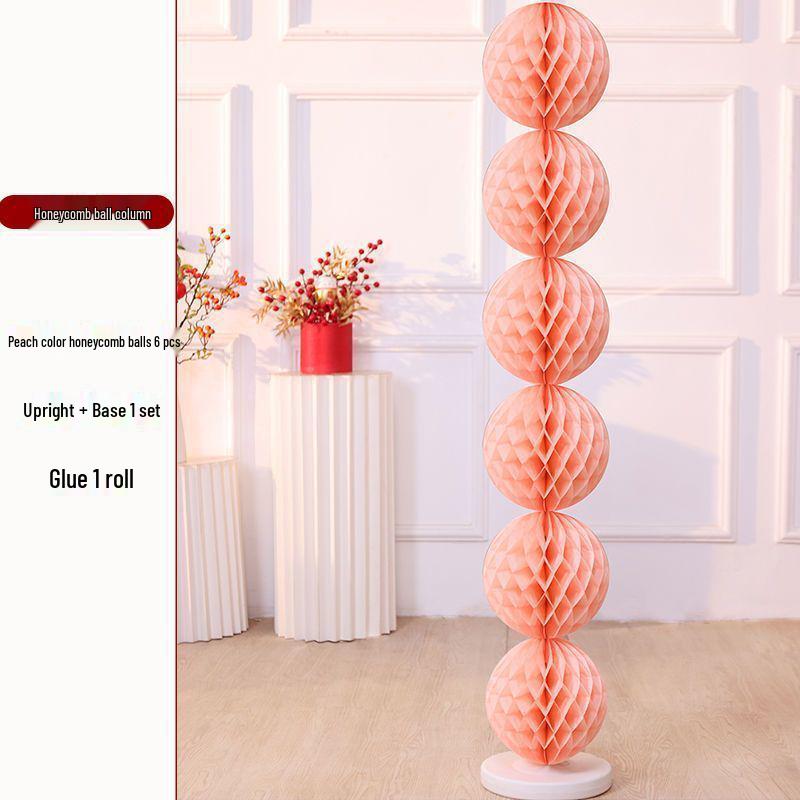 Honeycomb Ball Pillar Lantern for Wedding Room Decoration, Bride Photo Props, Double Happiness Wall Flower