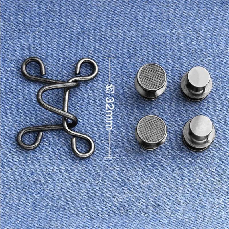 5Sets Nail-free Metal Jeans Button Snaps Detachable Pants Clips Buttons Pins DIY Waist Tightener Clothing Buckles Sewing Tools