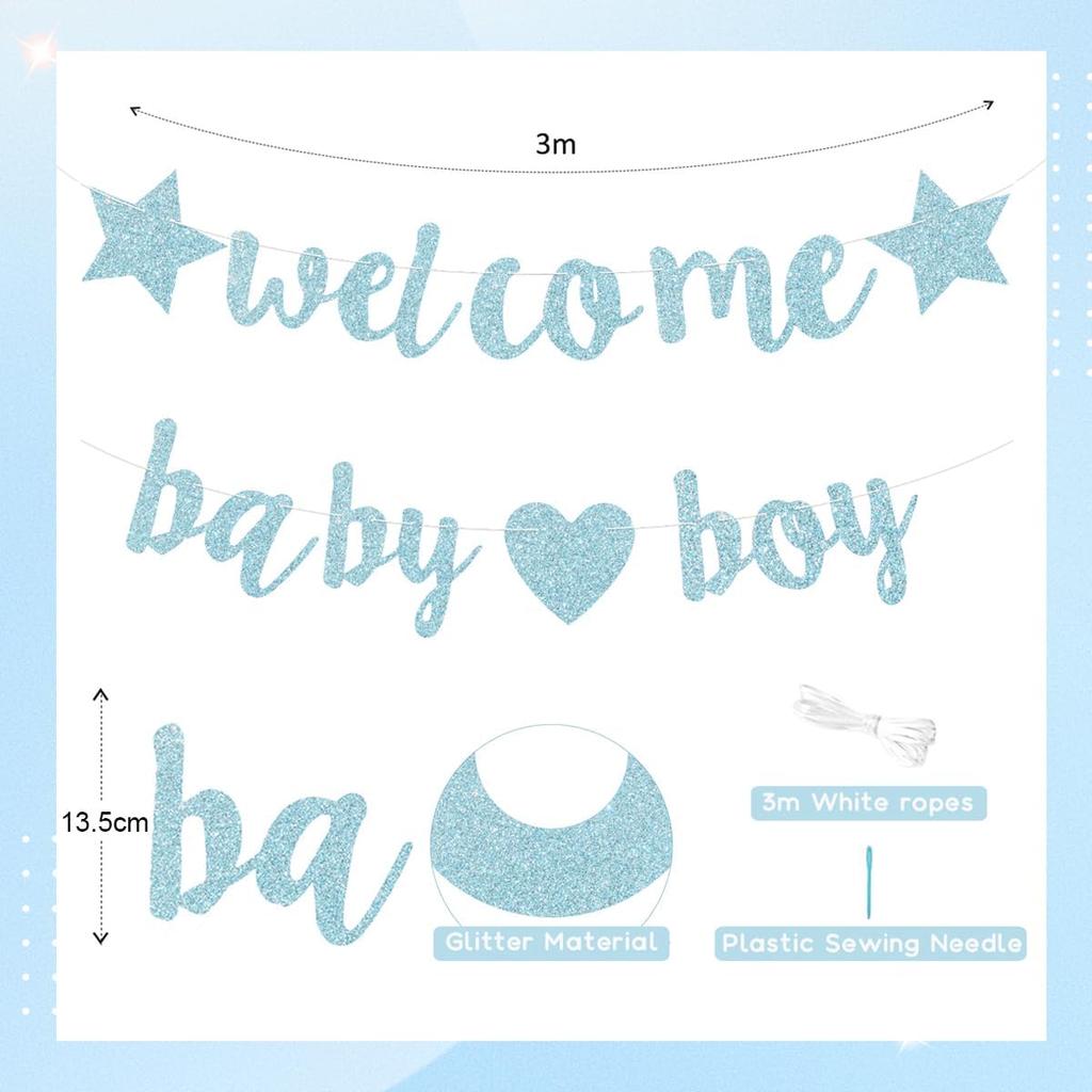 Baby Boy Shower Decorations - 3M Long Welcome Banner, Blue for Gender Reveal Party