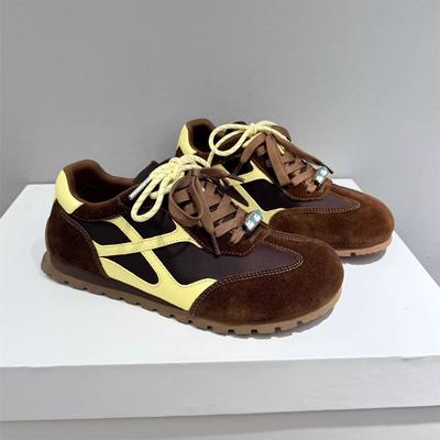 Ruoji 2025 New Leather Retro German Training Shoes Women's Soft-soled Flat-soled Single Shoes Casual Sports Shoes Forrest Gump Shoes Women