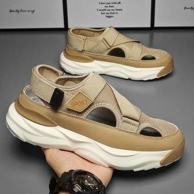 Hollow Slippers Men 2024 New Summer Baotou Sandals Male Shoes Casual Lace Up Canvas Sports Sandals Men Outdoor Non-slip Sneakers