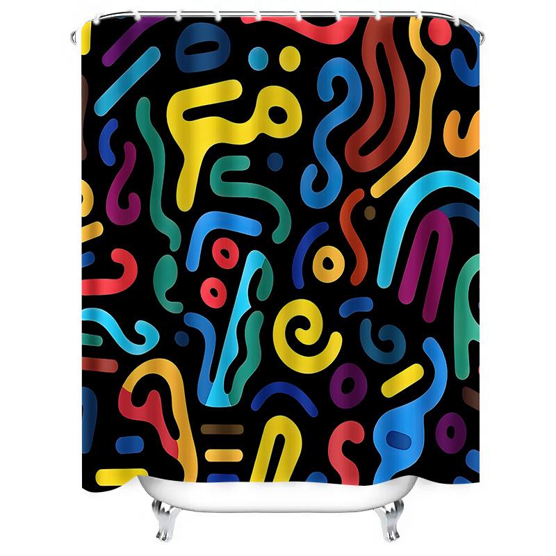 Colorful Abstract Pattern Shower Curtain For Modern Bathroom Decor - Vibrant And Fun Design Waterproof Polyester Easy-Clean