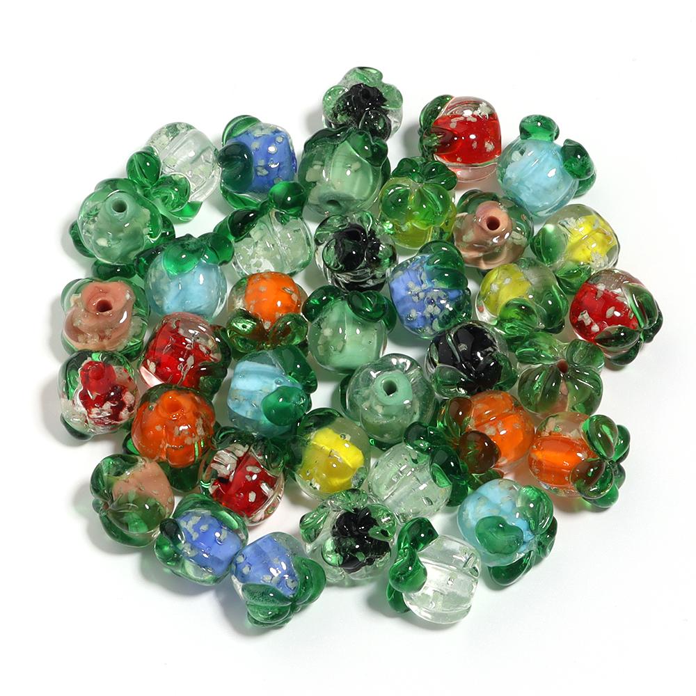 10pcs 11x13mm Luminous Lampwork Persimmon Beads Glass Loose Beads For Jewelry Making DIY Bracelets Phone Key Chain Accessories