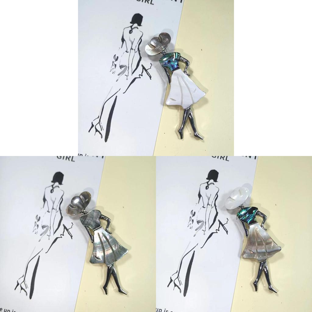Art Nouveau Shell Dancer Brooch For Women Men With Handcrafted Inlay Fashion Accessory