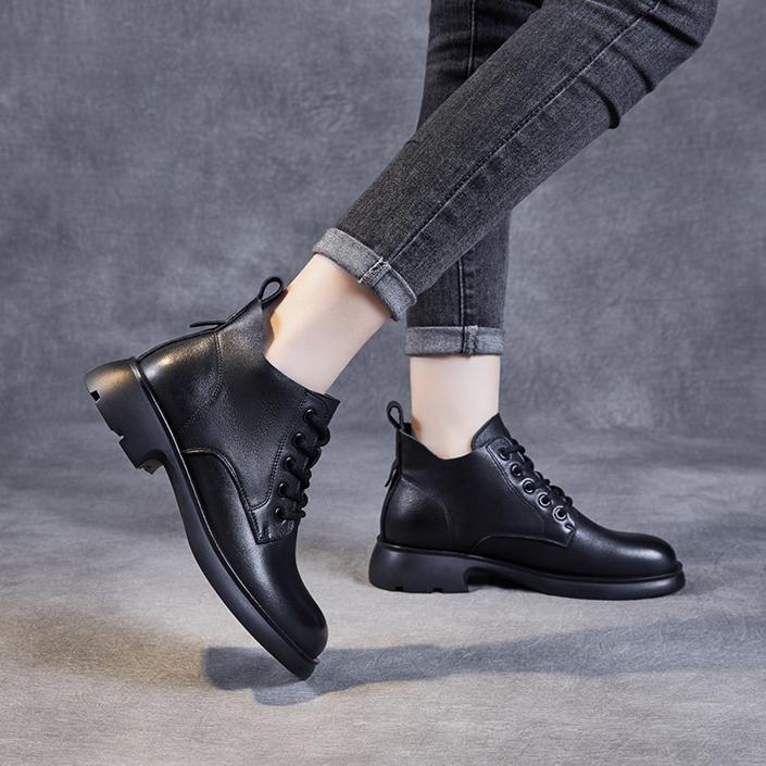 Johnature Pantofi de dama Cizme scurte din piele naturala Botine cu siret, ocazional, de culoare solida