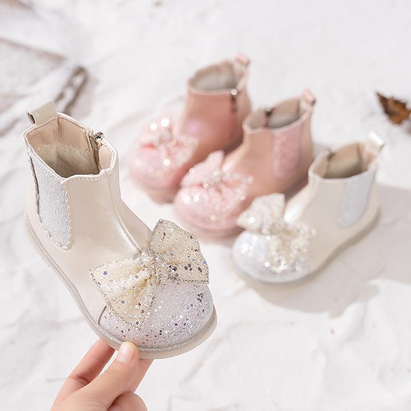 Brand Girl Boots New Sweet Princess Shoes Fashion Plush Women Winter Boots Luxury Glitter Girl Shoes Party Kids Shoezapatos Niña