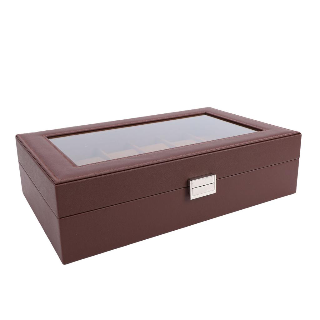 Watch Box with Watch Pillows Vintage Brown Leather 12 Slot Watch Case for Watch Display Storage