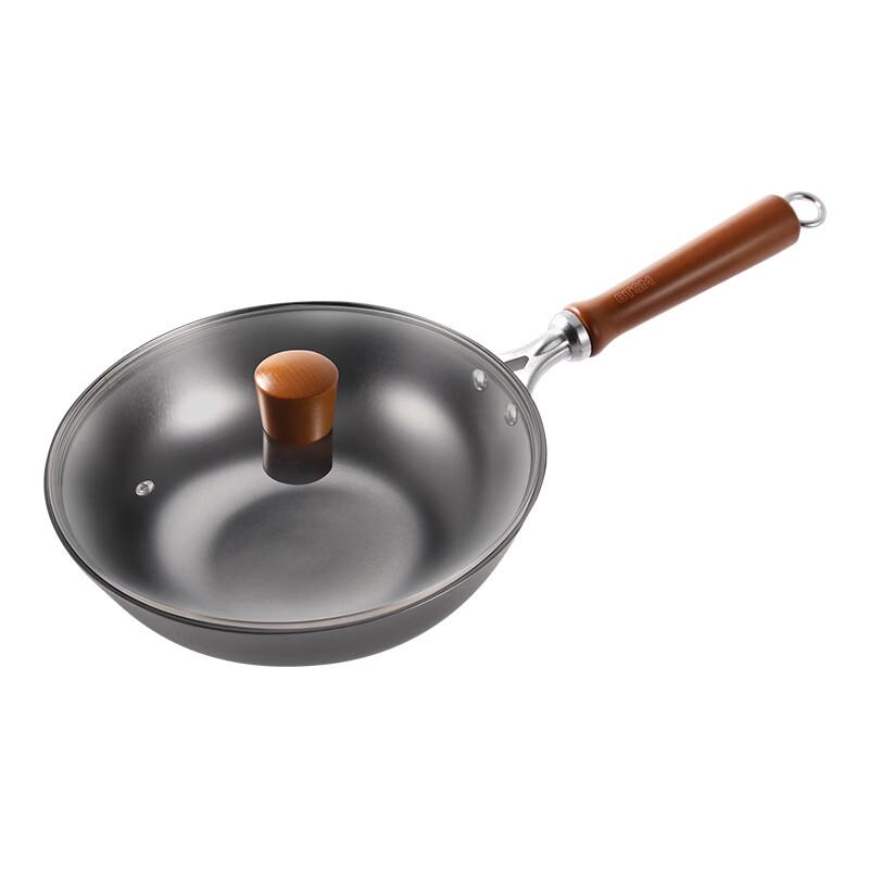 BTSM 26cm Cast Iron Flat Bottom Wok