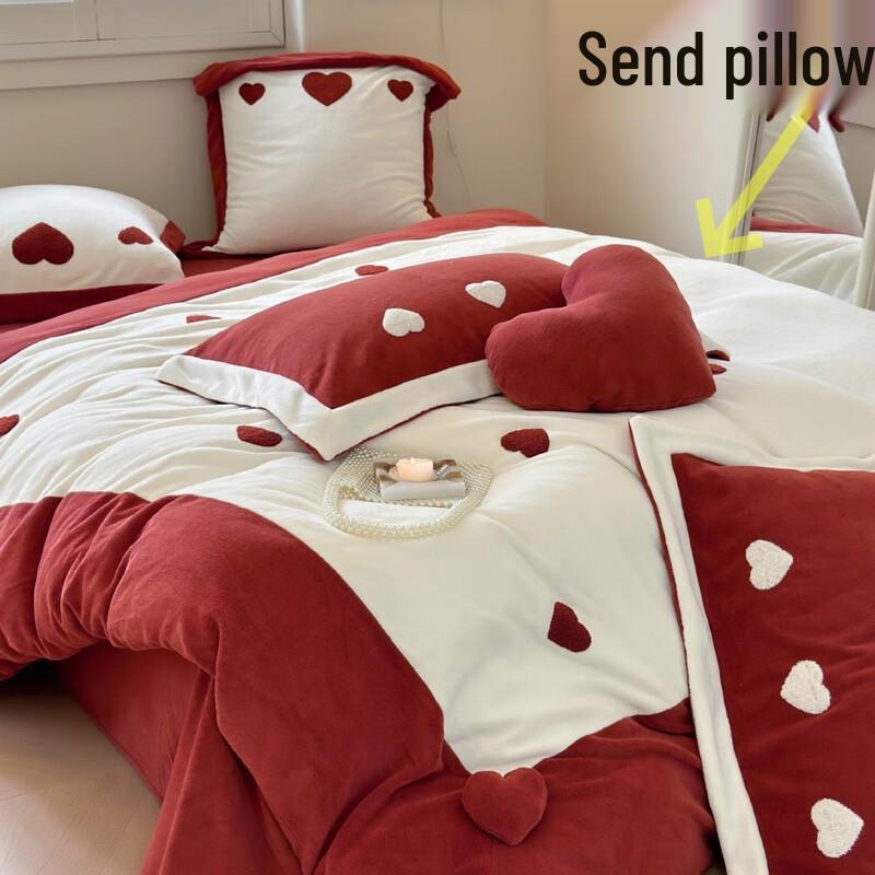 COMOLIVING Romantic Red Heart 4-Piece Bedding Set