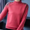 Bestickte Blumen Halber Stehkragen Pullover Damen Herbst Winter Dick Warm Gestrickter Pullover Slim Gerippt Weiche Oberteile