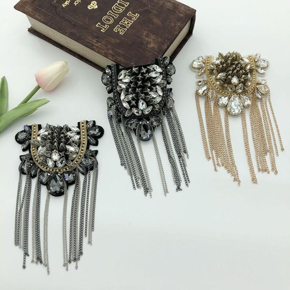 Cool Tassel Chain Epaulette Skull Jacket Vintage Brooch  Western-style clothes