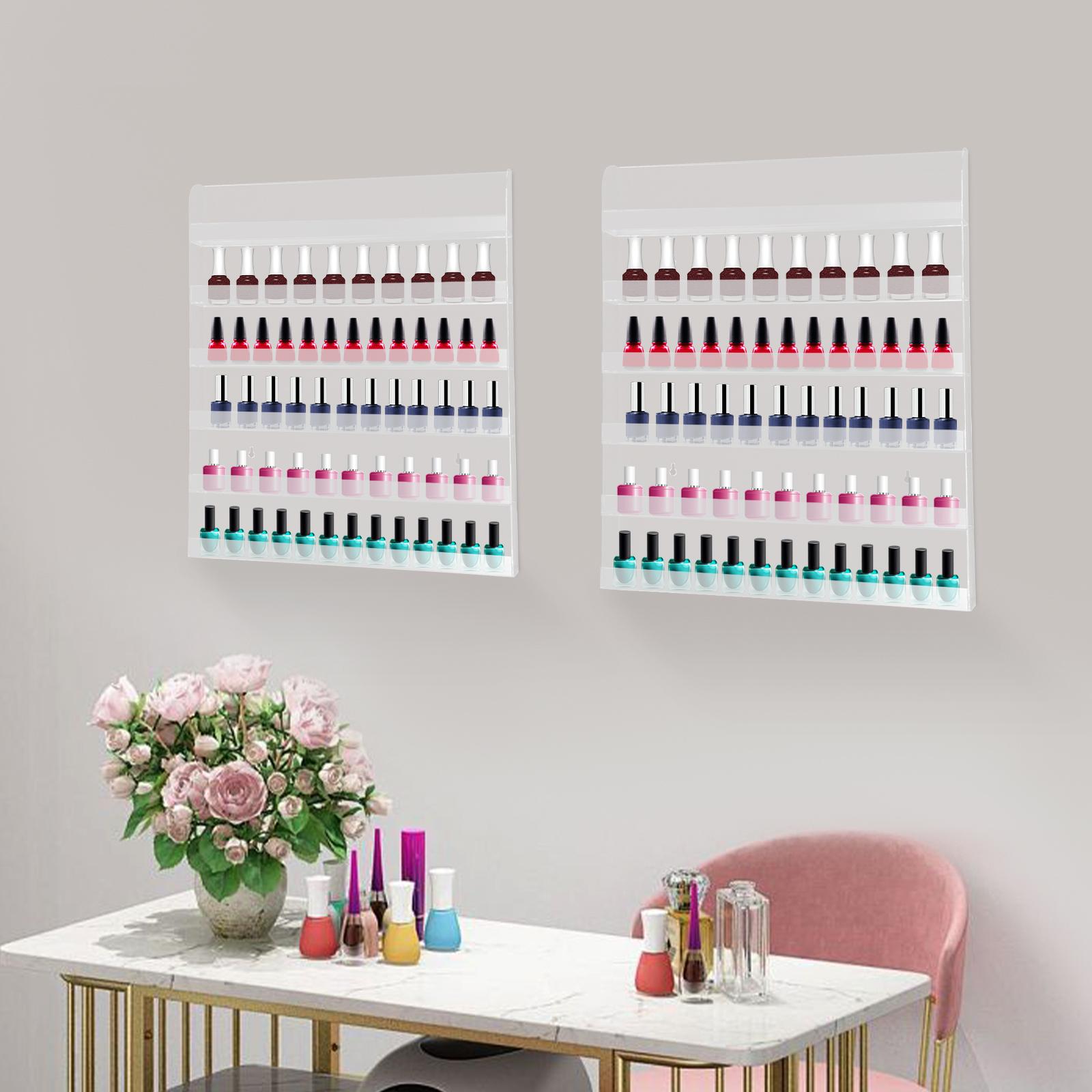 6-tier Nail Polish Acrylic Display Rack,2PCS Clear Rectangular Wall Mounted Nail Polish Display Rack 51*5*61cm for Nail Salons chiaro