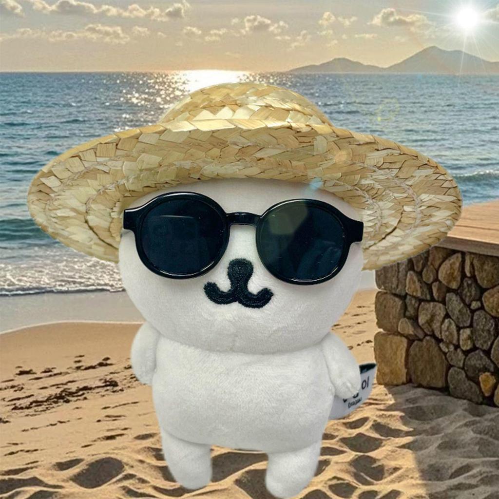 Adorable 10cm Cotton Bear Doll with Straw Hat - Cute Accessory for Babies