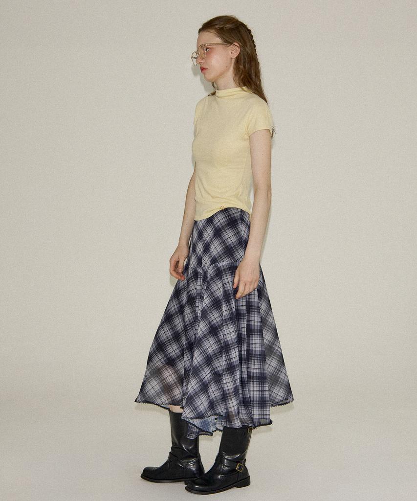 Salon De Yon Unbalanced Check Skirt_ Black