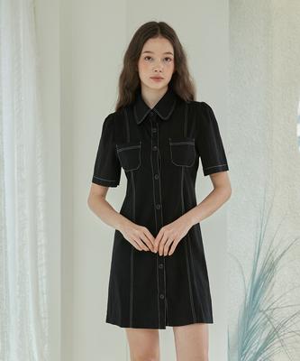 Bye Bye Seop Stitch Half Mini Dress Black [T42]