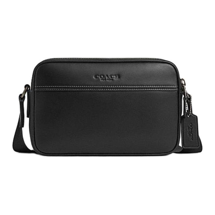Coach Men's Black Graham 23 Logo Zip Closure Leather Shoulder Crossbody Bag Medium Bags Cx140-Qbbk