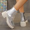 Gold Silver Platform Ankle Boots for Women 2024 Punk Lace Up Thick Heels Combat Boots Woman Zipper Chunky Short Booties Mujer