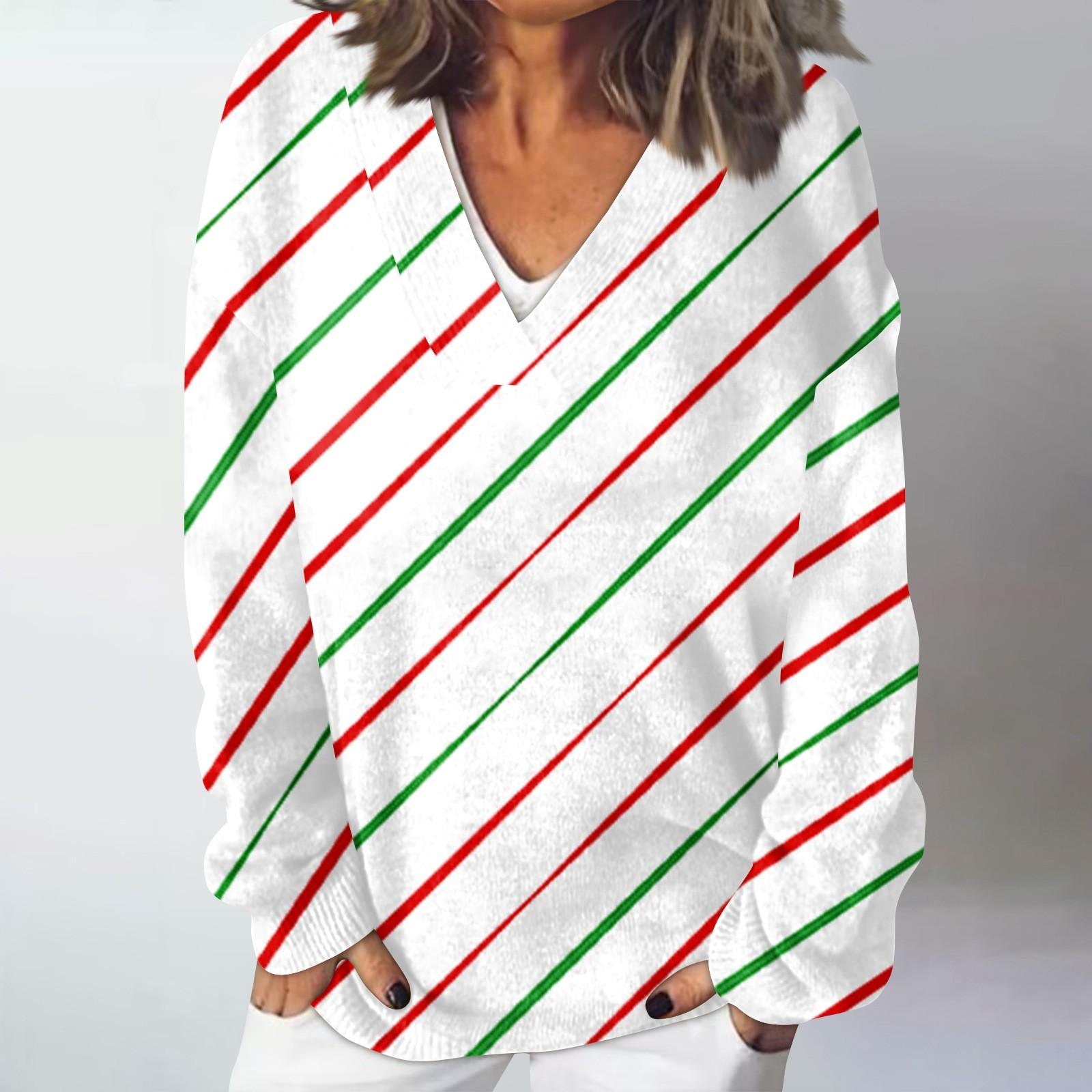 

Женский повседневный, модный, комфортный, атмосферный, напечатанный, с V-образным вырезом и длинными рукавами, свободный свитер-топ XL белый