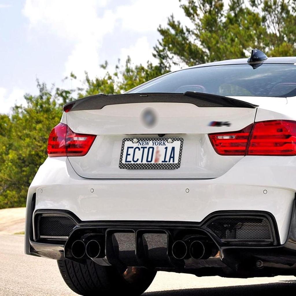 Kigai Black And White Polka Dot License Plate Frame - 2 Pack Universal Stainless Steel License Plate Frame With Screws Included (2 Holes)