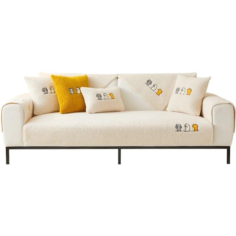 Winter Lamb Velvet Sofa Cushion Non-slip Nordic Simple Cushion Thicken Plush Leather Sofa Cover Towel Protective Cover for Sofa