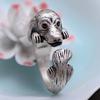 S990 Silver, Thai Silver Jewelry, Twelve Animals, Teddy Dog, Mosaic, Artificial Red Zircon, Lady's Opening Ring.