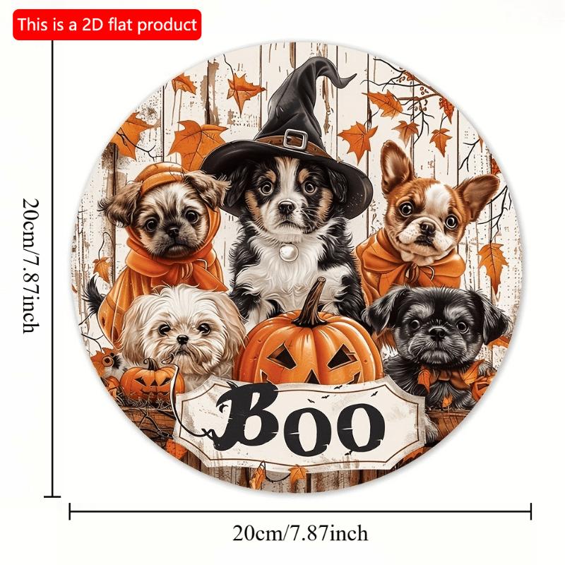 2d Flat 20*20cm, Halloween Home Decoration Featuring Wooden Circular Creative Logos Featuring Wizards, Dogs, and Pumpkins, for Home, Garden, Kitchen