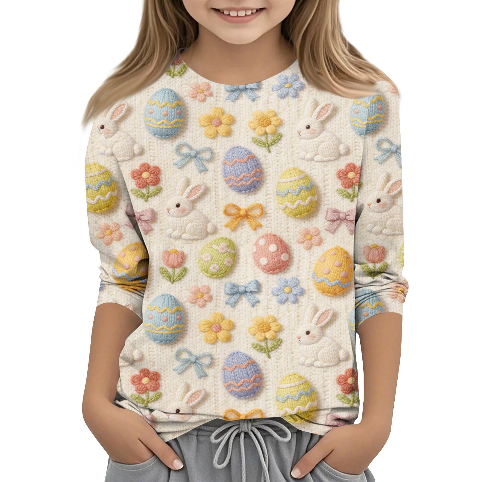 

Детский топ с принтом на Пасху, с рукавами три четверти, с круглым вырезом, повседневный 110 бежевый