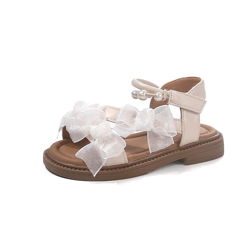 Kids Beach Shoes Open Toes Sweet Lace Girls Sandals Pu Leather 2025 Summer New Children Princess Shoes Soild Color Elegant Cute