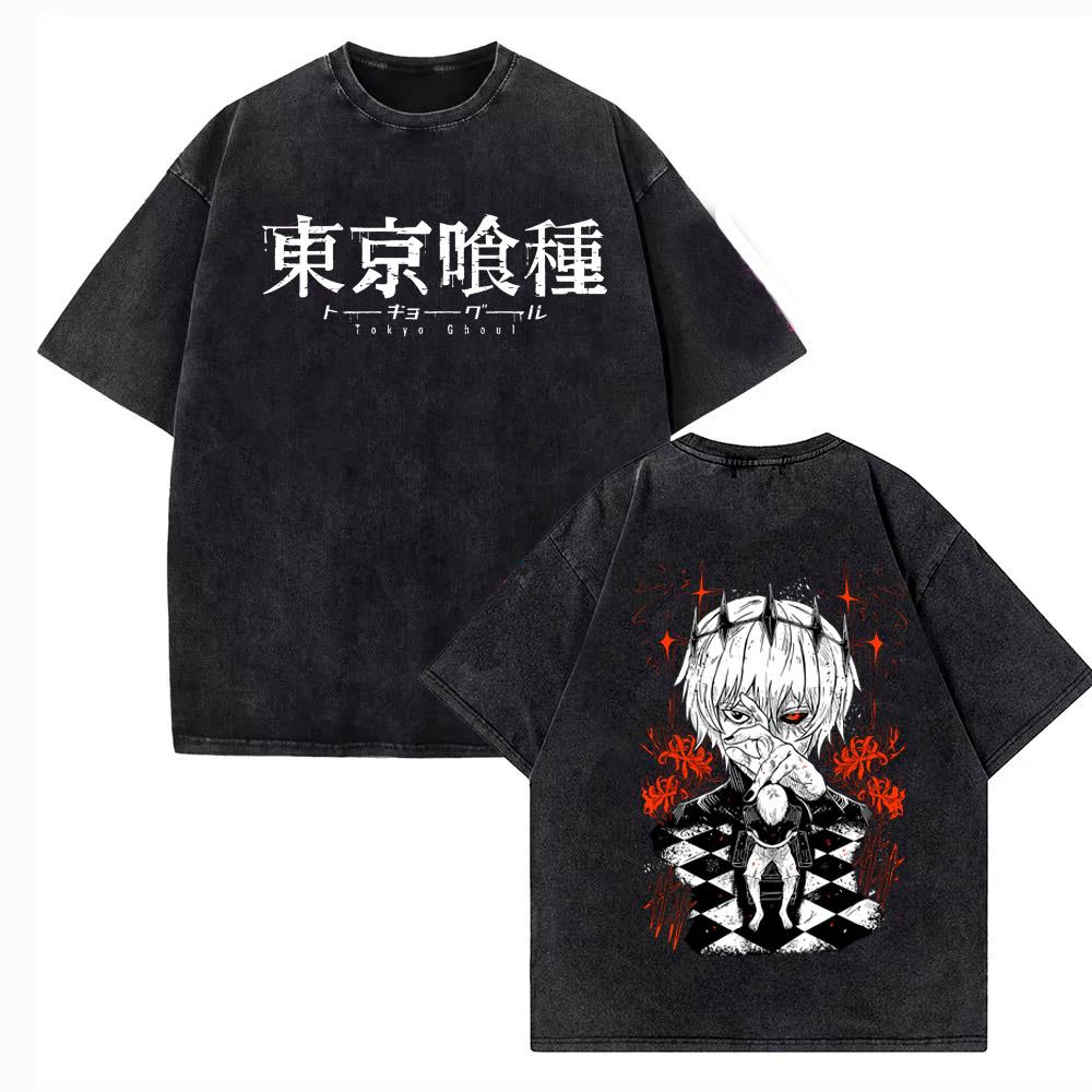 Summer Harajuku Men's T-Shirt Anime 'Tokyo Ghoul' Kaneki Ken Centipede Vintage Washed Cotton T-Shirt