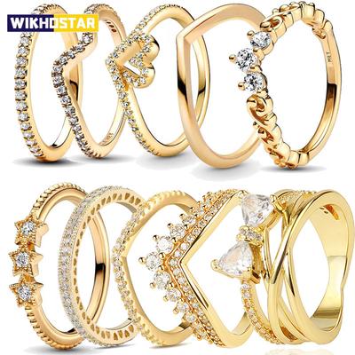 18K Gold Plated 925 Silver Crown Ring Europe Original Gold Color Butterfly Finger Ring Women Fine Jewelry Gift