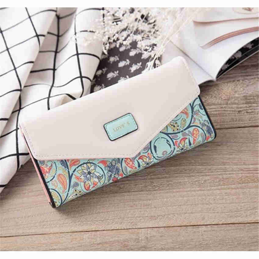 Fashion Females Small Floral Rhombus Envelope Buckle Long Wallet Women Clutch Wallet