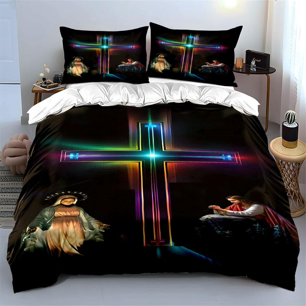 Neon cross and figures. Bedding sets Duvet cover sets Duvet covers Pillowcases(1*Duvet Cover 2*Pillowcases without duvet insert)