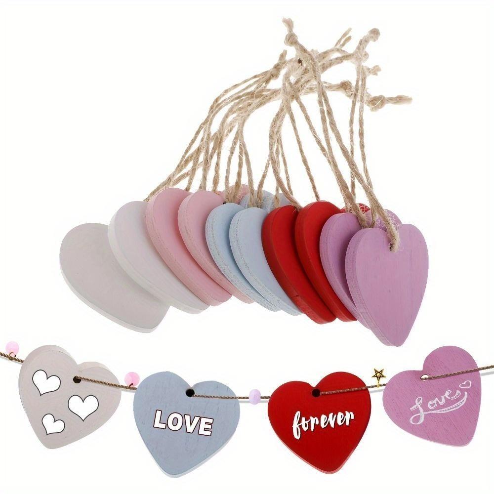 50 PEZZI Mini Cuore Rosso di Legno Ornamento Etichette per Artigianato Fai da Te con Corda di Canapa per Decorazioni Matrimonio Festa Accessori Decorazione Stanza Estetica