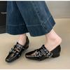 Fashion Retro Cross Belt Mary Jane Single Shoes Spring Autumn Women's Square Head Buckle Korean Low Heel Evening Leather Shoes
