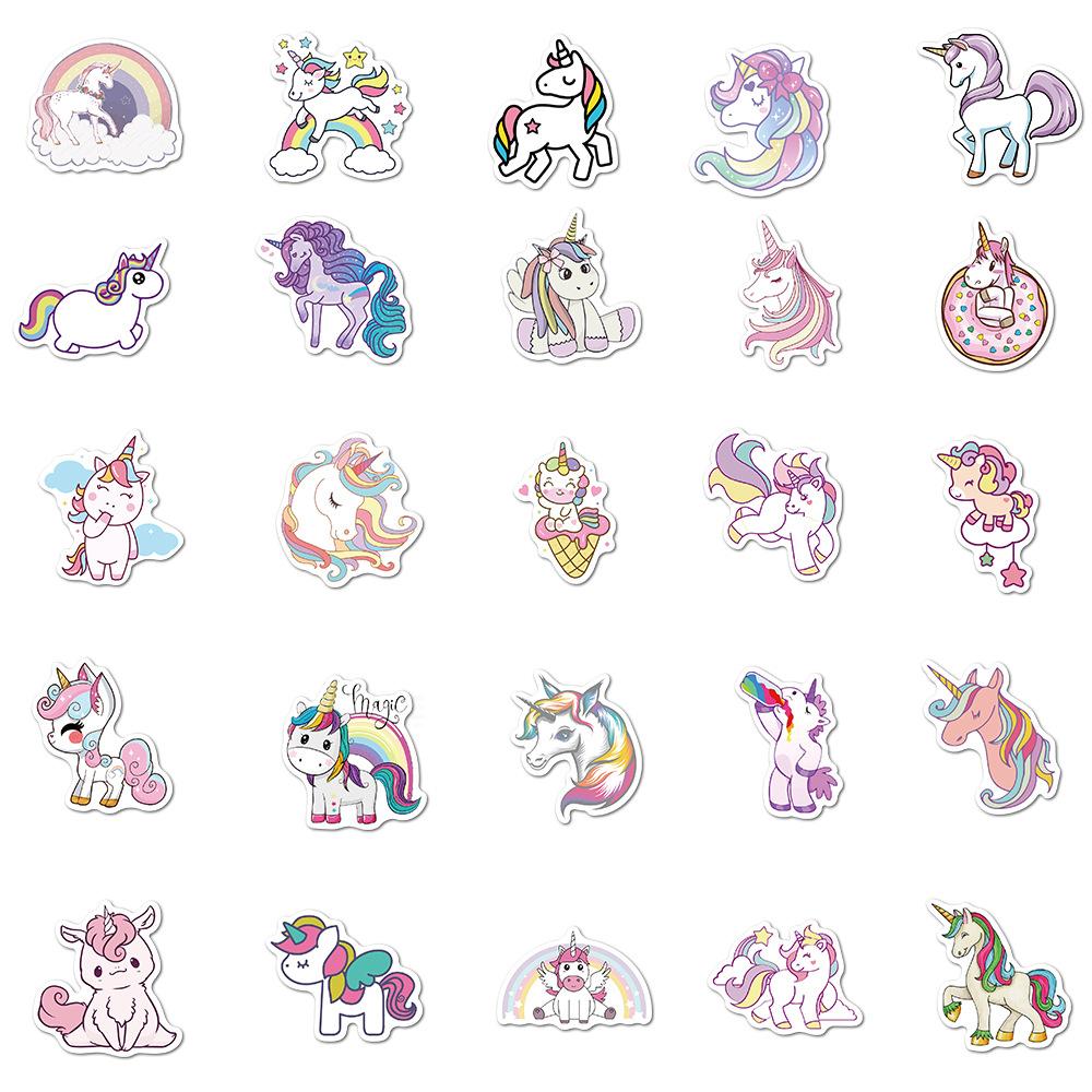 100 Cartoon Cute Unicorn Doodle Stickers Decorative Mobile Phone Case Skateboard Suitcase Waterproof Stickers