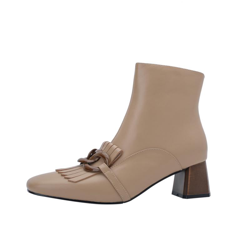 Fashion 2025 New Women Shoes Fringe Women Boots Winter Ankle Boots Zapatos De Mujer Womens Boots Square Toe Genuine Leather Black Boots