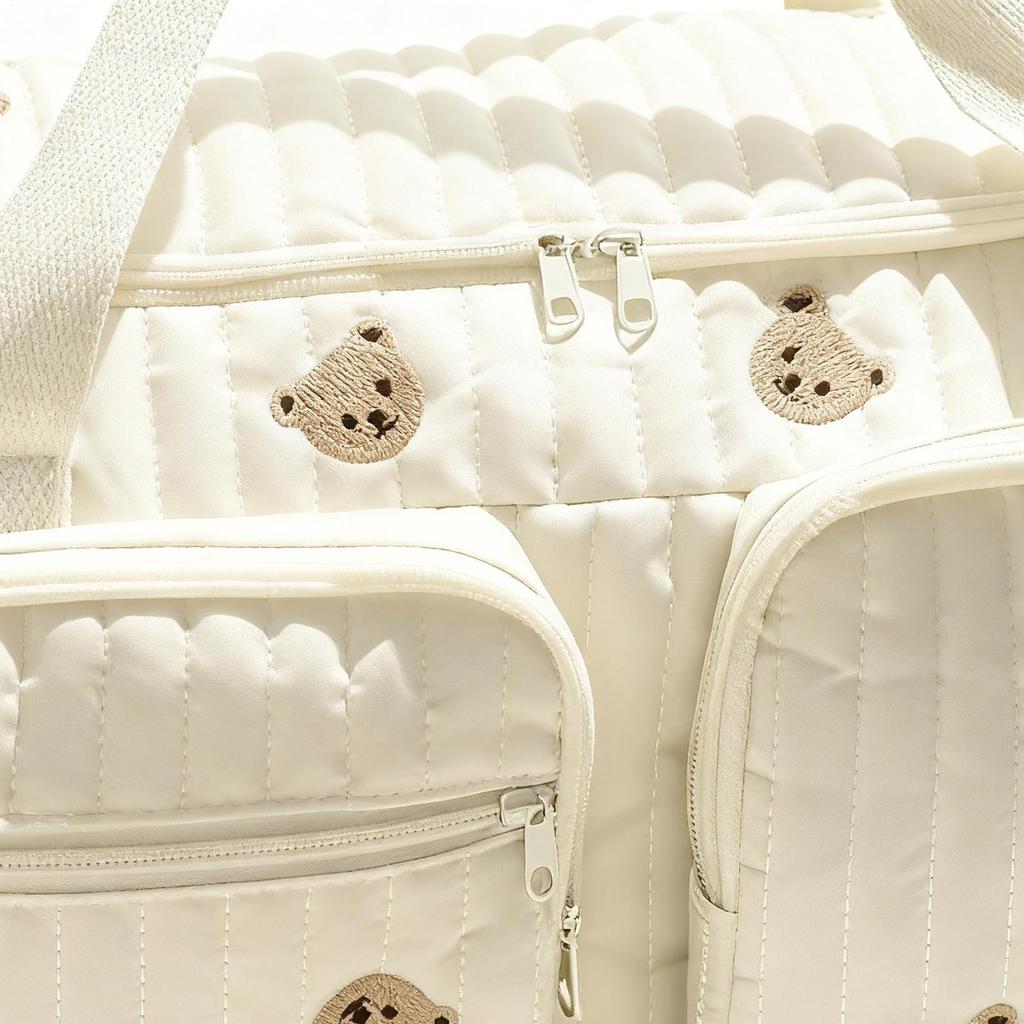 Baby Diaper Bag Cartoon Bear Mummy Shoulder Bag Quilted Stroller Diaper Storage Bag Large Handbag With Straps For Weekend Travel