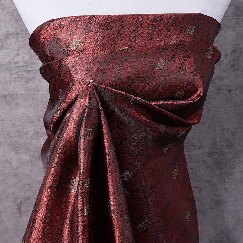 1M Premium Brocade Satin Fabric Chinese Style Calligraphy Design Jacquard Satin Cloth Evening Dress Decorative Background Fabric