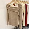 Khaki Slash Neck Pullover Schlank Hotsweet frauen Stricken Pullover Dünne Bodenbildung Shirt Solide Büro Dame Neue Mode Frühling Herbst