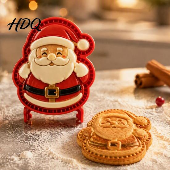 Santa Claus Cookie Press Christmas Mini Pie Mold 3D Relief Embossed Hand Baking Homemade Snack Tools Reusable DIY Dough Mold for Holiday Party