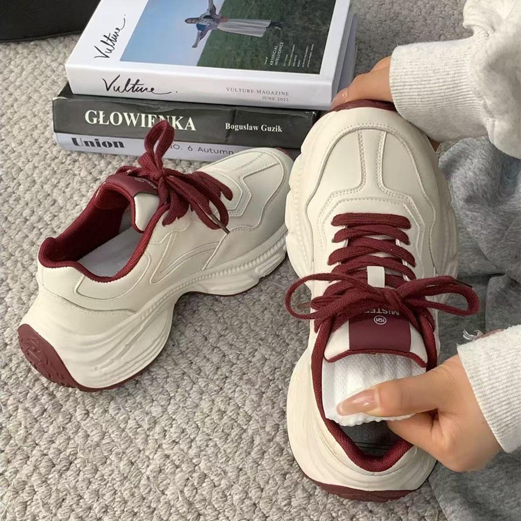 Fleece Leather Surface Shows Feet Little Dad Shoes Women's Autumn and Winter New Niche Retro Hong Kong Style Platform Running Shoes
