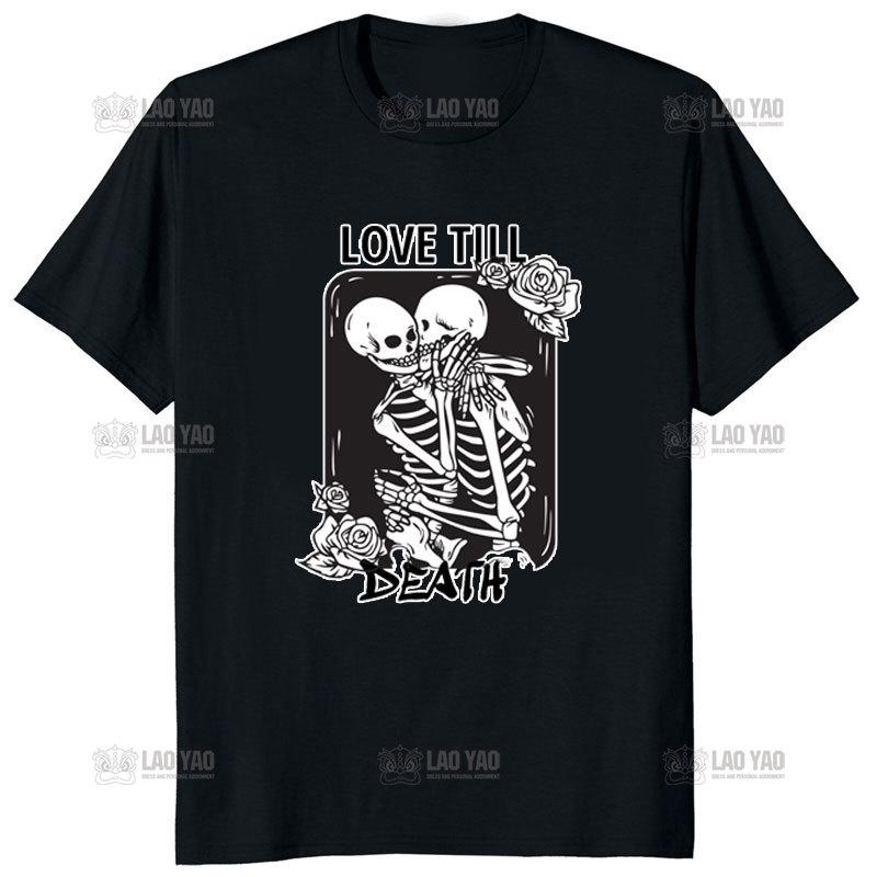 Vintage Death The Grim Reaper Kiss Gothic T Shirt Short Sleeve TShirt Japanese Harajuku Korean Tee Unisex Ropa Hombre
