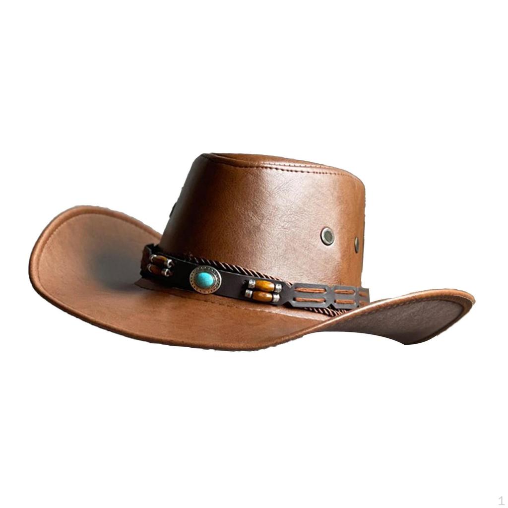 Cowboyhut Western Jazz Sonnenschutz PU Kostüm mit breiter Krempe für Geburtstag