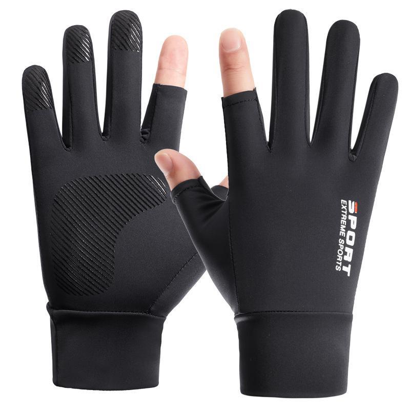 Ice silk gloves men's summer leakage two fingers takeaway riding driving outdoor sunscreen thin gloves Xinji