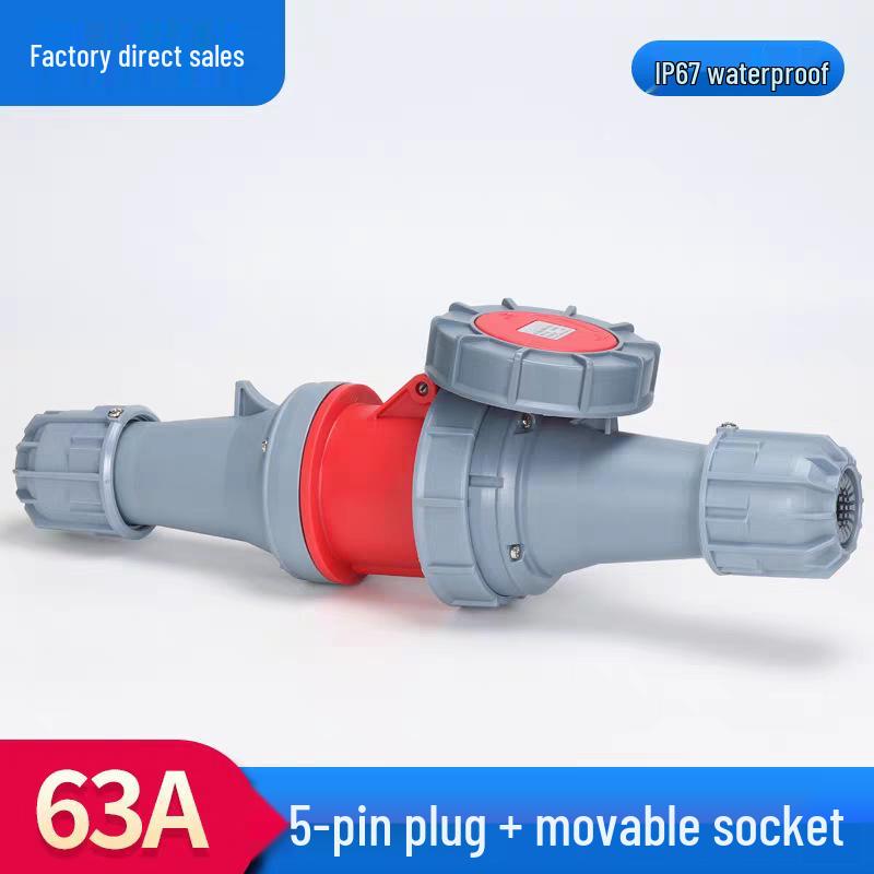 63A/125A Waterproof Aviation Plug Socket: 3-Pin, 4-Wire, 5-Hole, 3-Phase Connector
