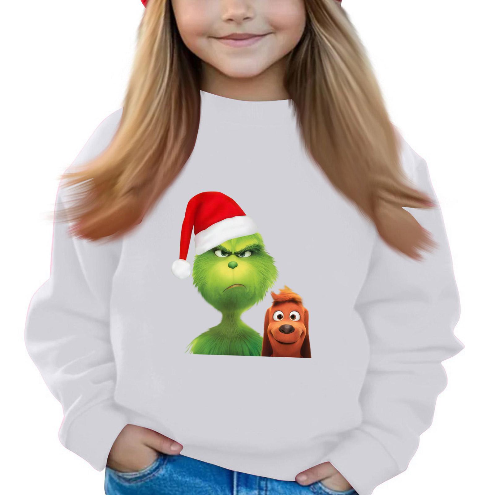 

Рождественские пуловеры с круглым вырезом для девочек, детские топы с принтом 160