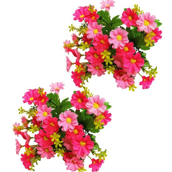 

2 шт. искусственные ромашки, букет, реалистичные искусственные цветы, кустарники, пластиковая зелень, всесезонная подделка 2pcs розовый