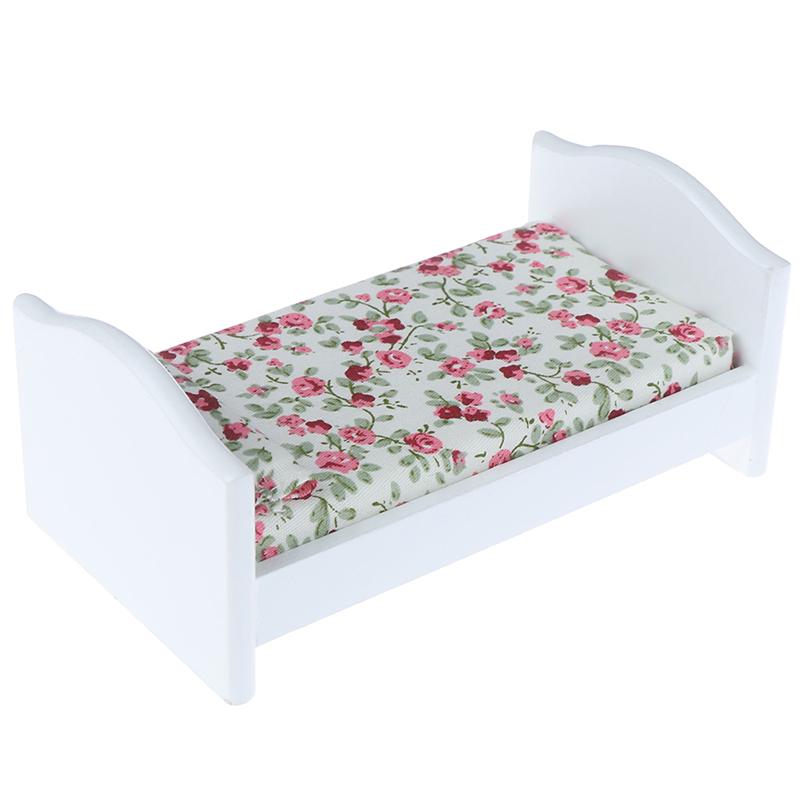1/12 Casa delle Bambole Miniatura Letto in Legno con Cuscino Mobili Camera da Letto Casa delle Bambole